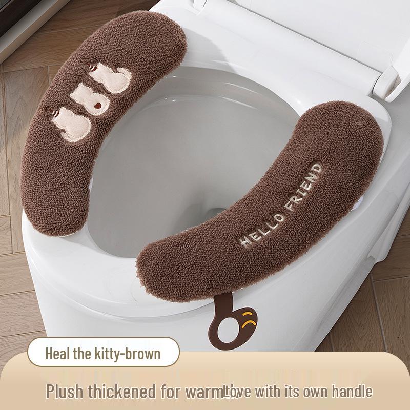 Plush Toilet Seat Cover with Velcro Fastening - All-Season Universal Fit