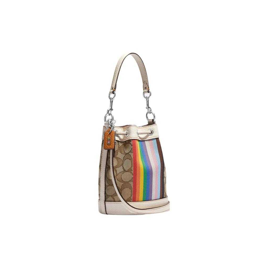 COACH Dempsey Canvas Leather Bucket Bag , Shoulder Bag , Crossbody Bag , Handbag Mini Women's Brown White (Unisex) Handbags CJ661 SVOT8