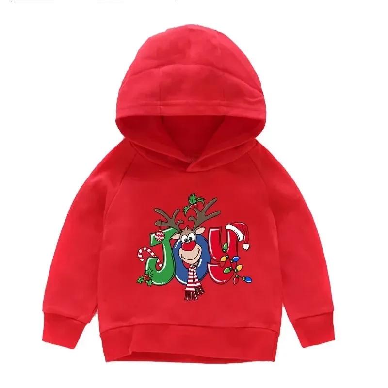 Children's Red Santa Claus Pattern Printed Hoodie Boys Girls Comfortable Outdoor Autumn and Winter Long Sleeve Pullover