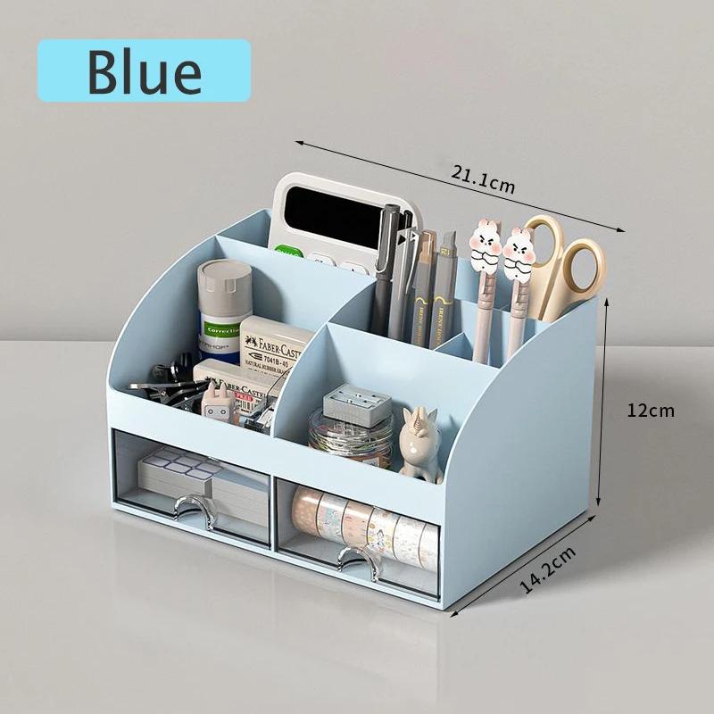 Desktop Storage Box Pen Holder Stationery Cosmetics Lipstick Organizer 6 Grids With Drawer Desk Storage Organizer Home Office