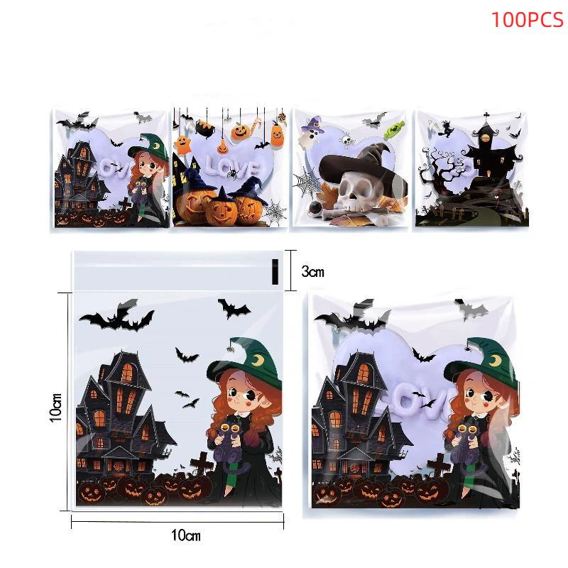 100Pcs Small Halloween Treat Bags,Clear Self Adhesive Candy Bags, Plastic Cookie Bags For Trick Or Treat, Halloween Goodie Bags