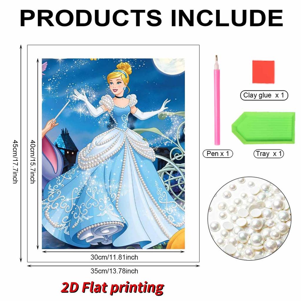 Moonlit Magic Cinderella Pearl-Inlaid Frameless Art | Handmade Pearl Craft, Moonlit Magic Theme, for Luxury Fairy Tale Home Decor & Gift Option