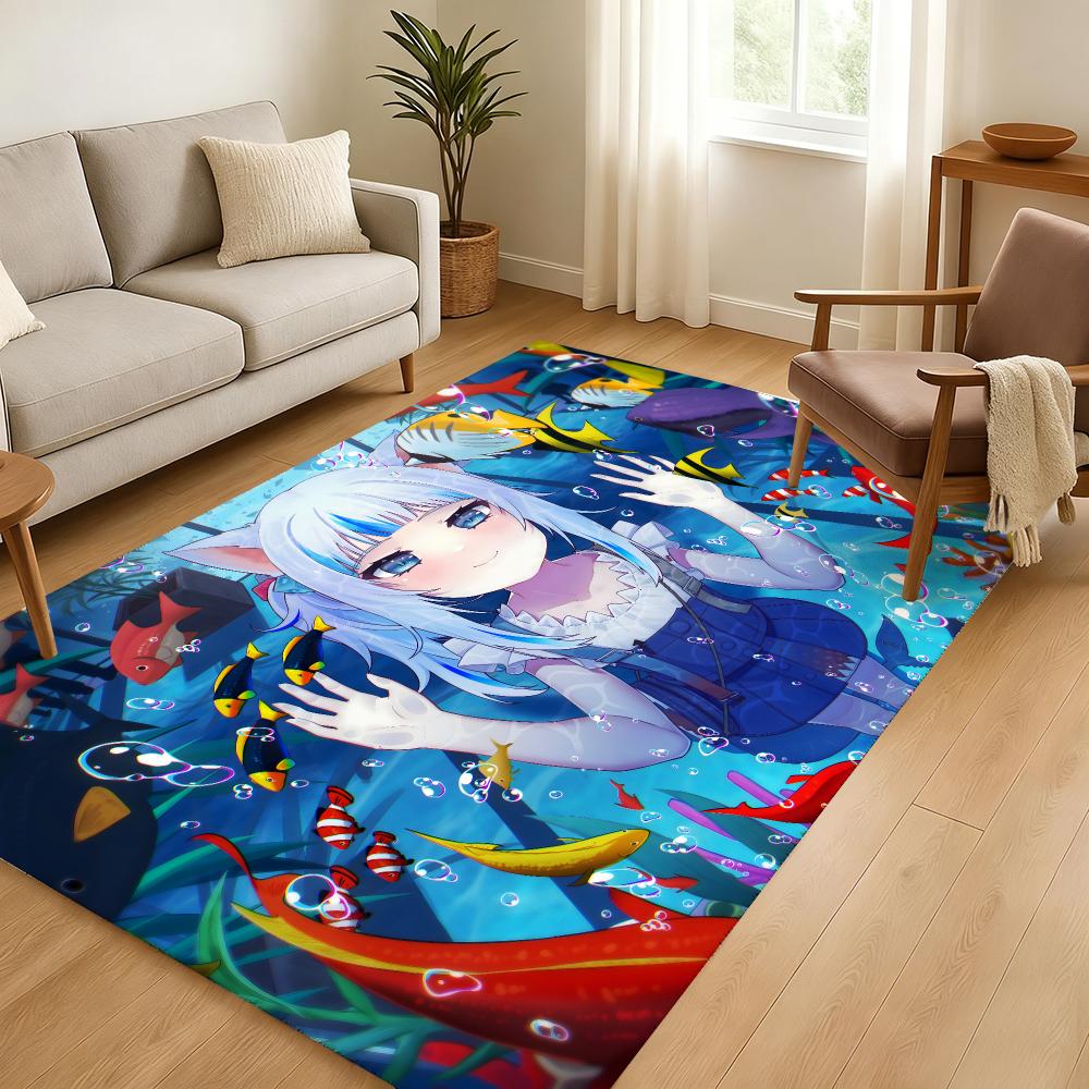 Anime G-Gawr G-Gura Floor Mat Soft Thickened Absorbent Non-Slip Bedroom Living Room Door Mat Home Decor Flannel Rugs