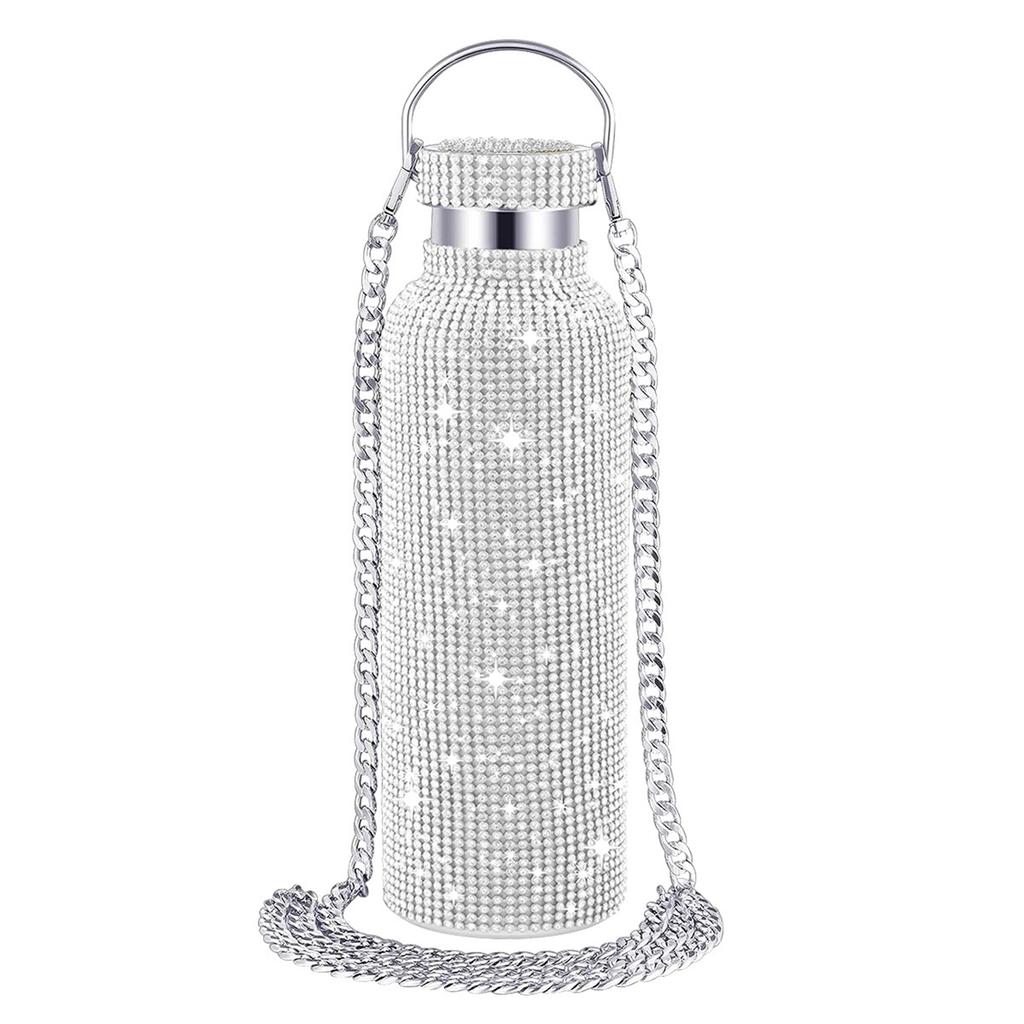 2025 New 750ml Bling Diamond Thermos Bottles Portable Glitter Rhinestone Water Bottle Crossbody Stainless Steel Thermal Flask