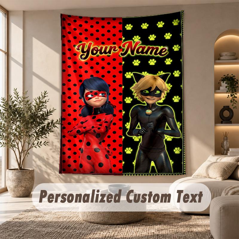 Miraculous Ladybug Tapestry, Personalized Custom Text, Wall Hanging Tapestry For Living Room Home Wall Decor