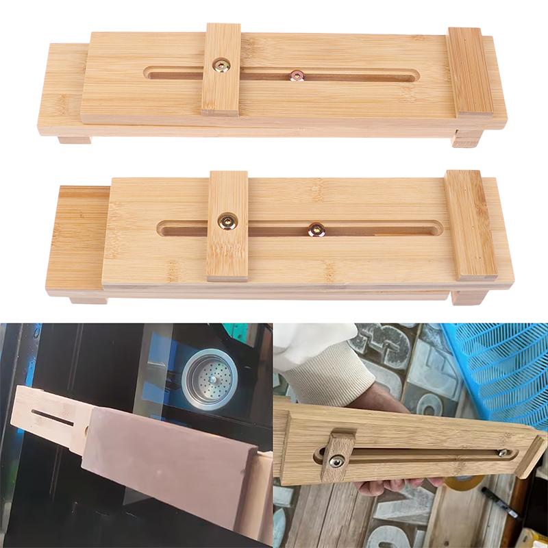Telescopic Adjustable Sharpening Stone Holder, Wood Fixing Stand for Sliding Whetstone, Bamboo Base Accessory
