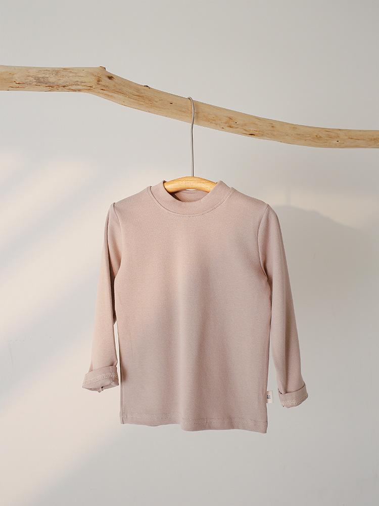 Kids' 2025 Unisex Long Sleeve Stand-up Collar Base Layer T-Shirt - Spring/Autumn Style, Cotton, Solid Color