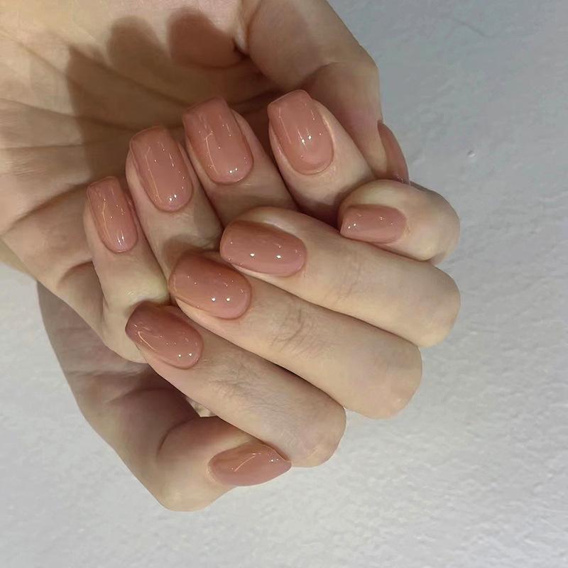 24Pcs Long Euro Square Acrylic Fake Nails Solid Burgundy Full Coverage Press On Removable False Nail Art