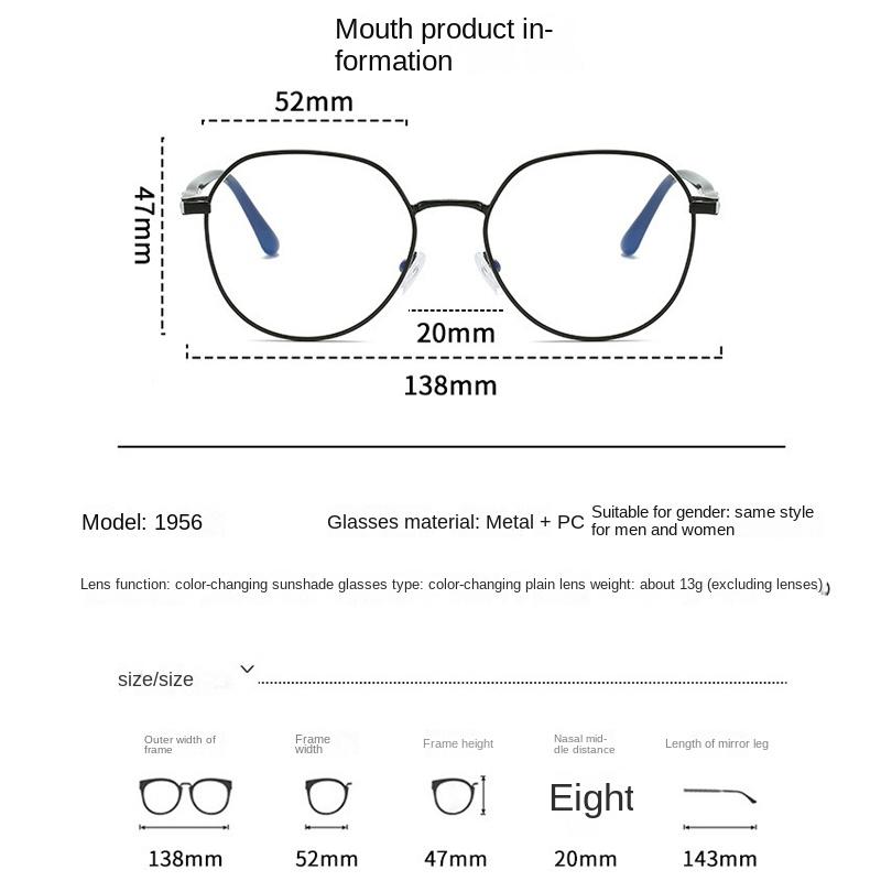 Pochromic Blue Light Blocking Glasses Women UV400 Anti Glare Retro Round Metal Glasses Frame Vintage Anti Blue Light Computer