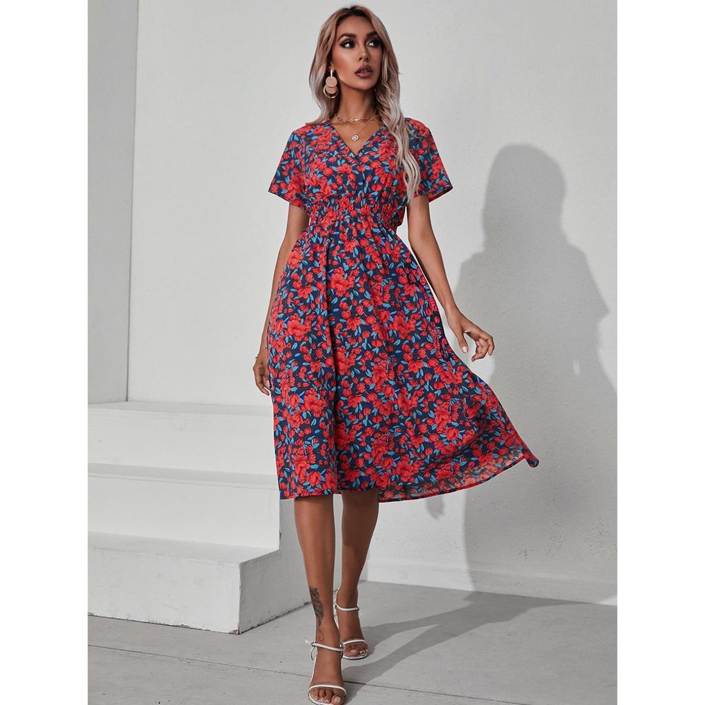 Summer floral print short-sleeved dress