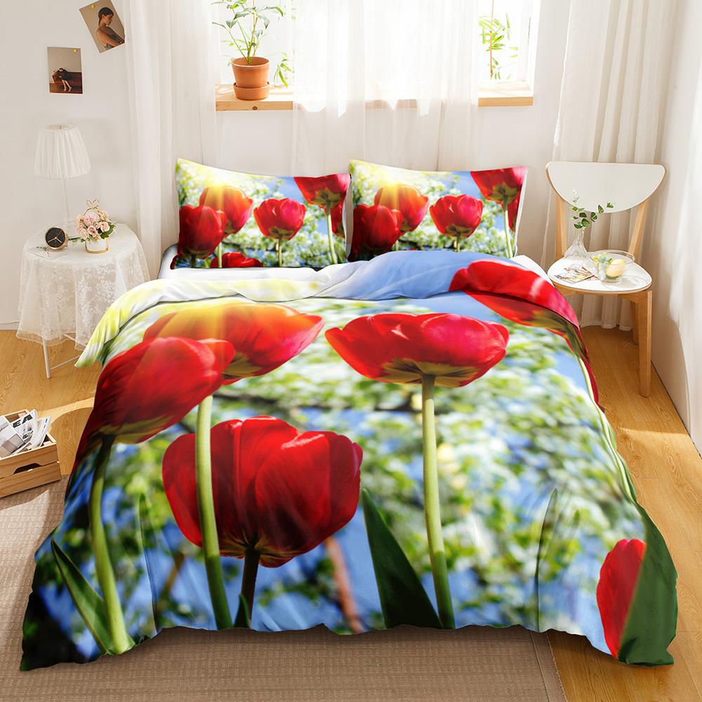 Rote Rose Bettbezug Set King/Queen Größe Weich Luxus Abstrakt Floral Modern Leuchtend Rot Romantischer Bettdeckenbezug Für Frau Mädchen