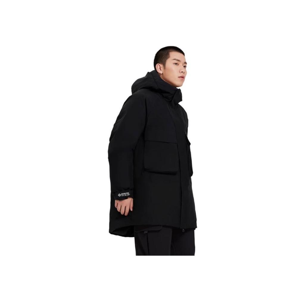 Li Ning Logo Print Hidden Zipper Hooded Down Jacket Men Jackets Black AYMS117-1