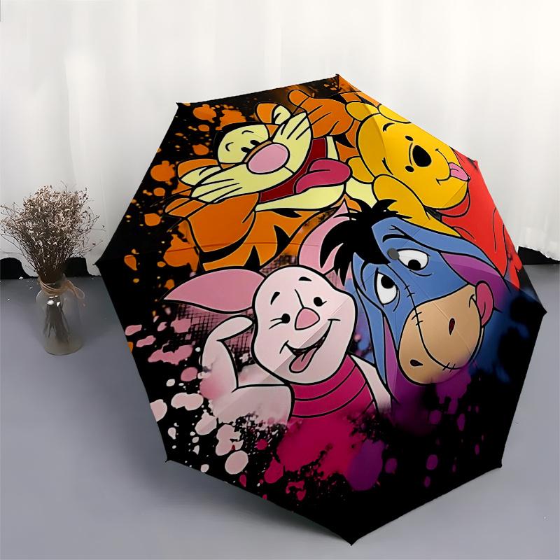 Ombrello da Viaggio a Tema Winnie the Pooh e Amici - 8 Stecche, Apertura e Chiusura Automatiche, Design Pieghevole Portatile, Ombrello Compatto ed Elegante