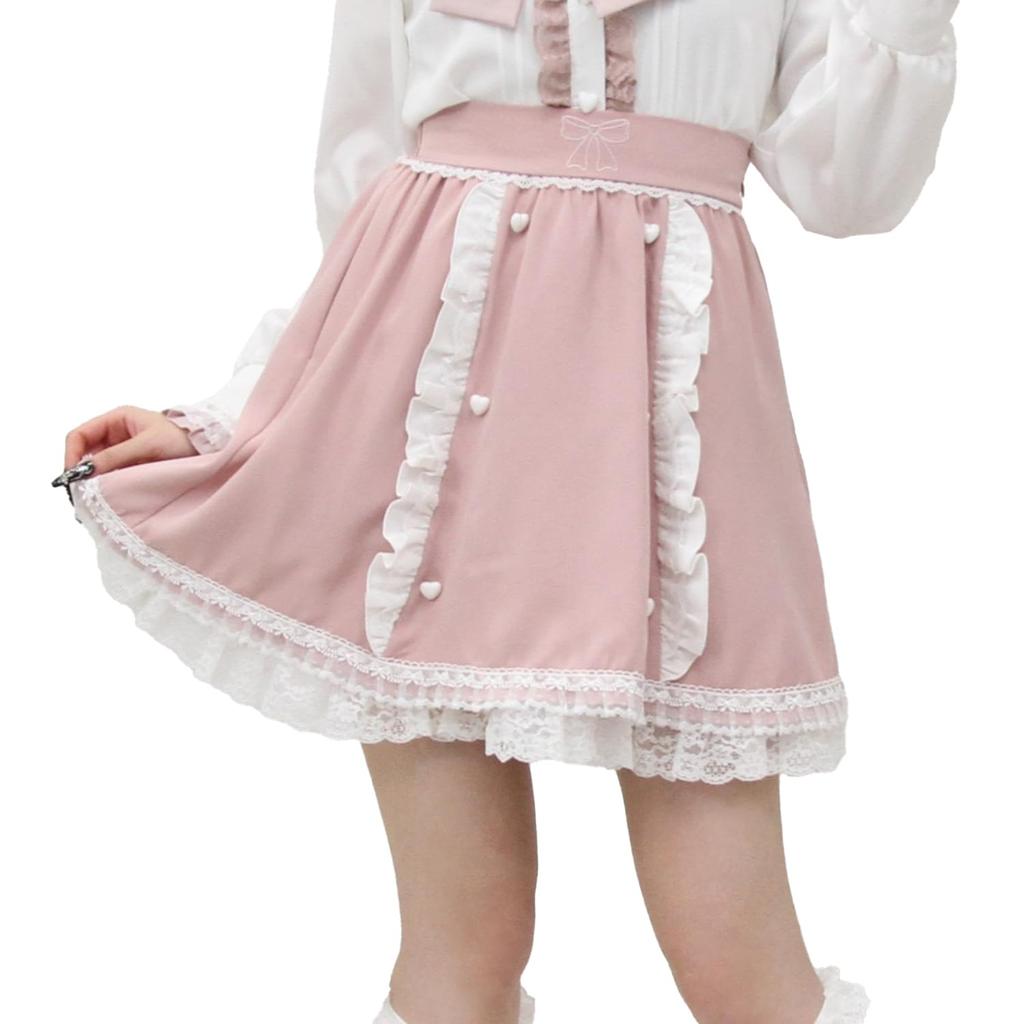 Yumetenbow Ribbon Embroidered Gathered Skirt 535201 Pink X White