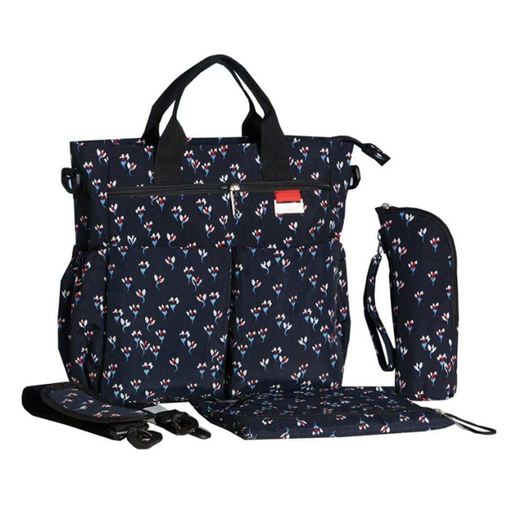 Tote Bag Bag Nylon Large Capacity Lightweight Shoulder Bag Handbag Black Floral Pattern [D-SACK] Mother's