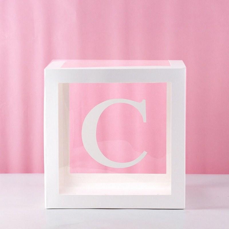Clear Balloon Box with 26 White Letters for Birthday Party and Baby's First Birthday Decoration