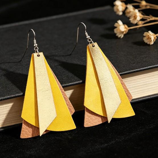 Elegant Double-layer Long Triangle Leather Tassel Earrings with Alloy Hooks