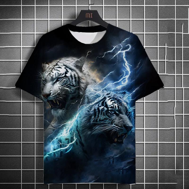 Animal Men's T-shirt 3d Tiger Print Men's Tops Casual Short Sleeve Simple
