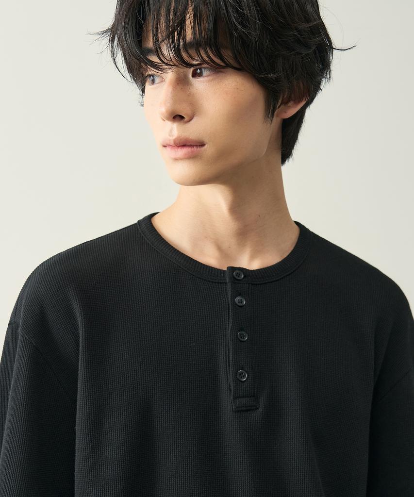 ROTEMBER Waffle Henley Neck Half T-Shirt [ 4 Colors ]