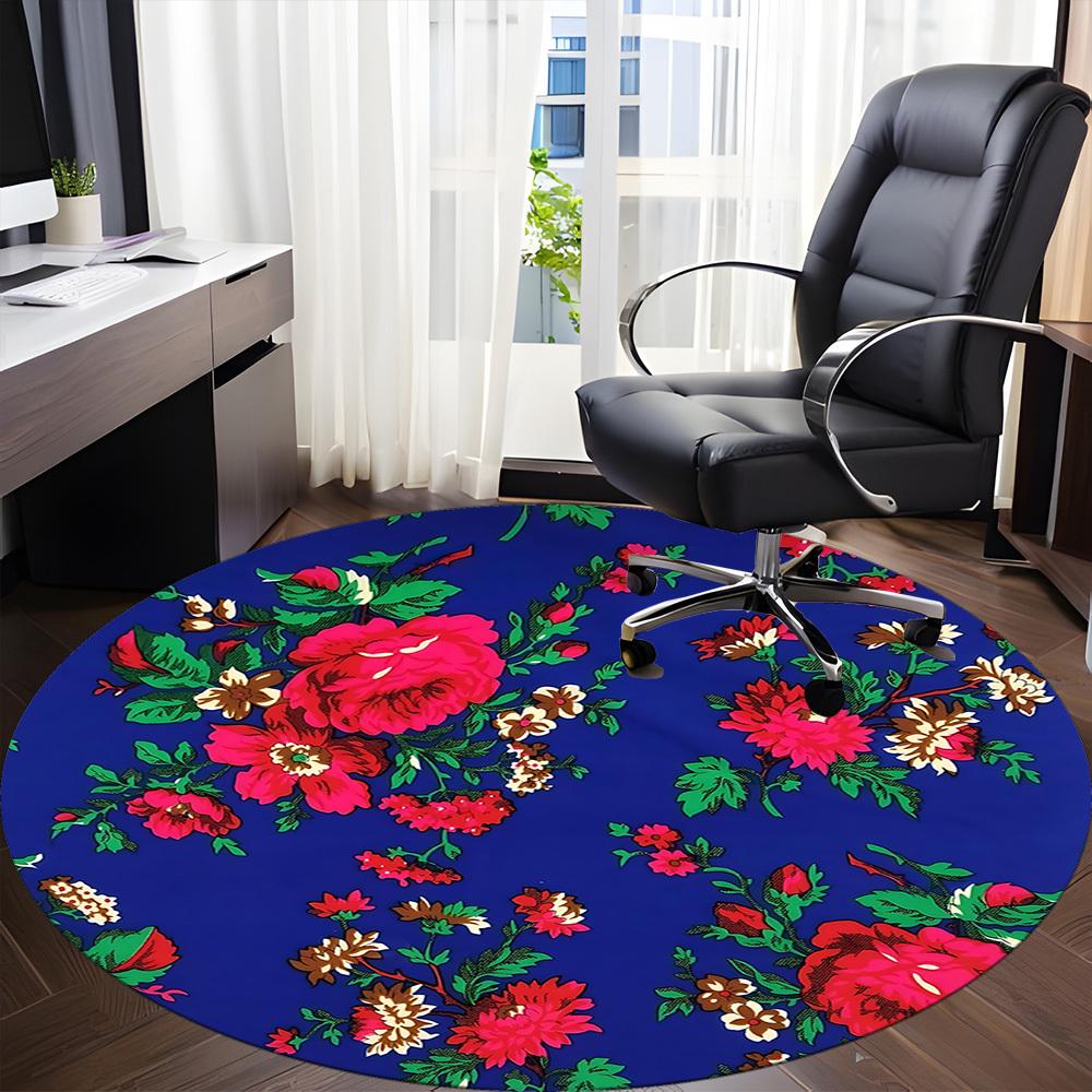1pc Floral Pattern Carpet, Round Non Slip Durable Large Size Office Carpet, Suitable for Office