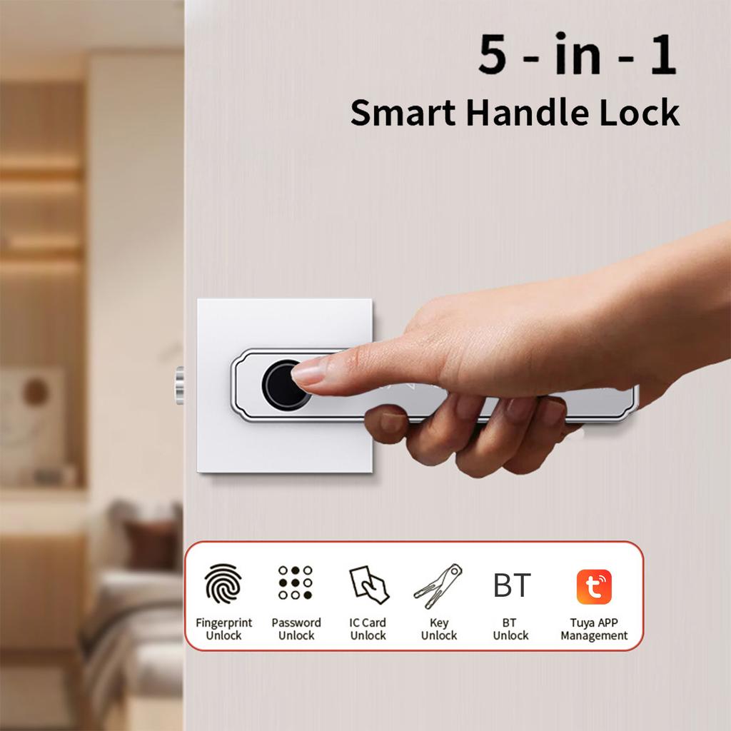 Smart Fingerprint   5 in 1 Keyless Entry Biometric Lock with APP Control Password Keypad IC Card Auto Lock for   Apartment