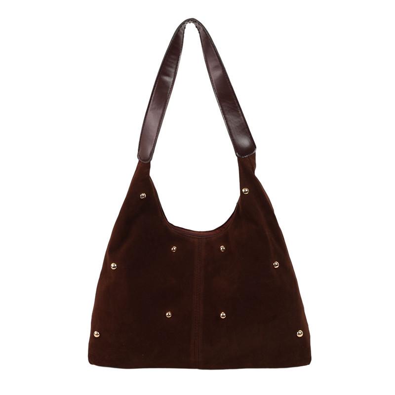 Fashion Simple Rivet Handbag Large Capacity Velvet Tote Bag With Leather Handle Autumn Winter Women Shoulder Bag Shopping Bag