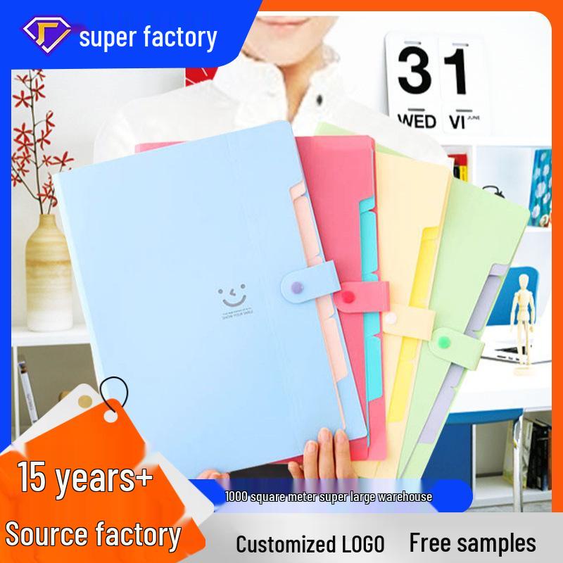 5-Piece Multi-Layer A4 Candy Color Accordion File Organizer Smile Accordion Bag - Red