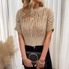 Women Sexy Elegant Sheer Knit Short Sleeve Round Neck Cropped Pullover Sweater