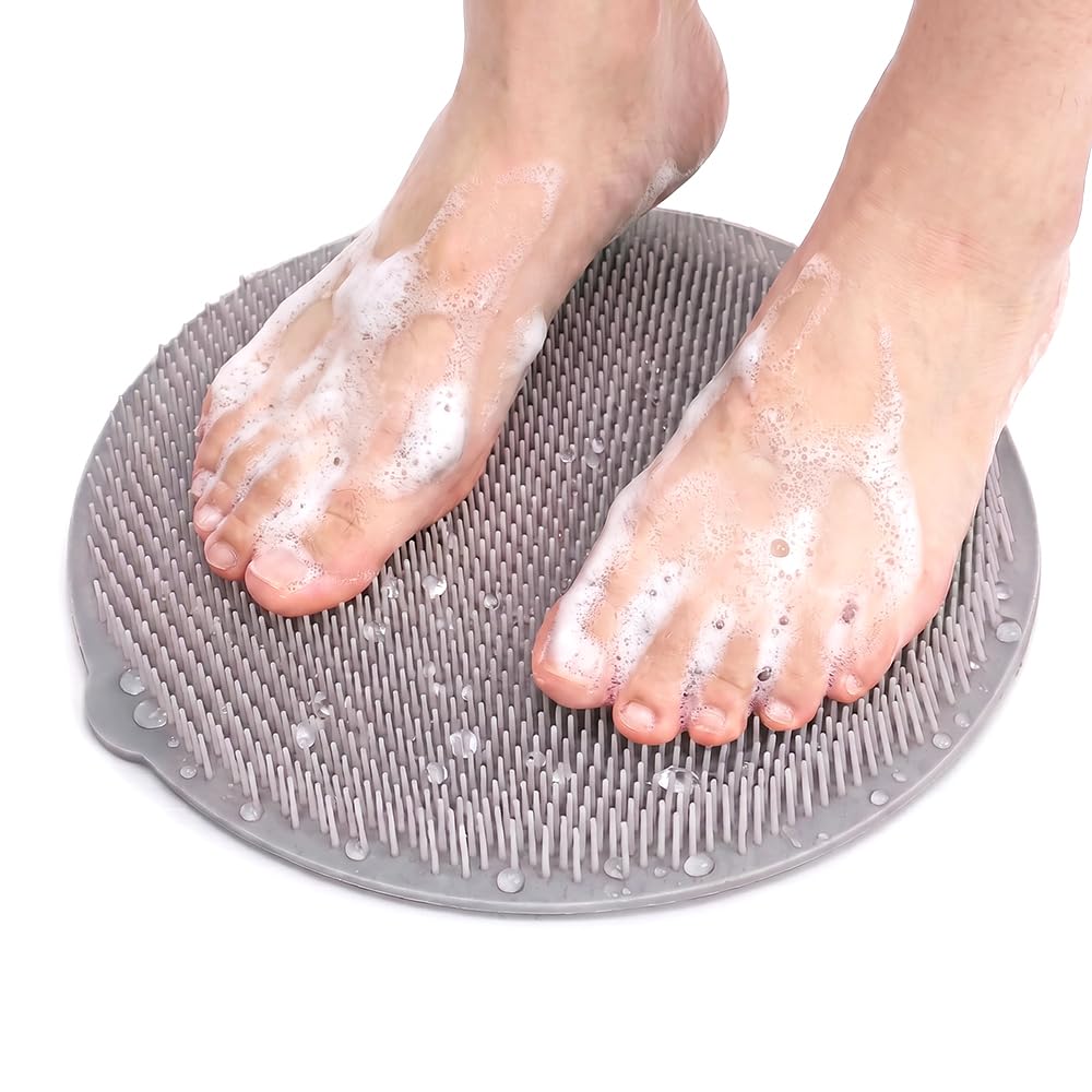 Shower Foot and Back Scrubber, New Silicone Mat with Hanging Hole Suction Cups Body Cleansing Shower Foot Scrubber Back Massager Pad for Men Women