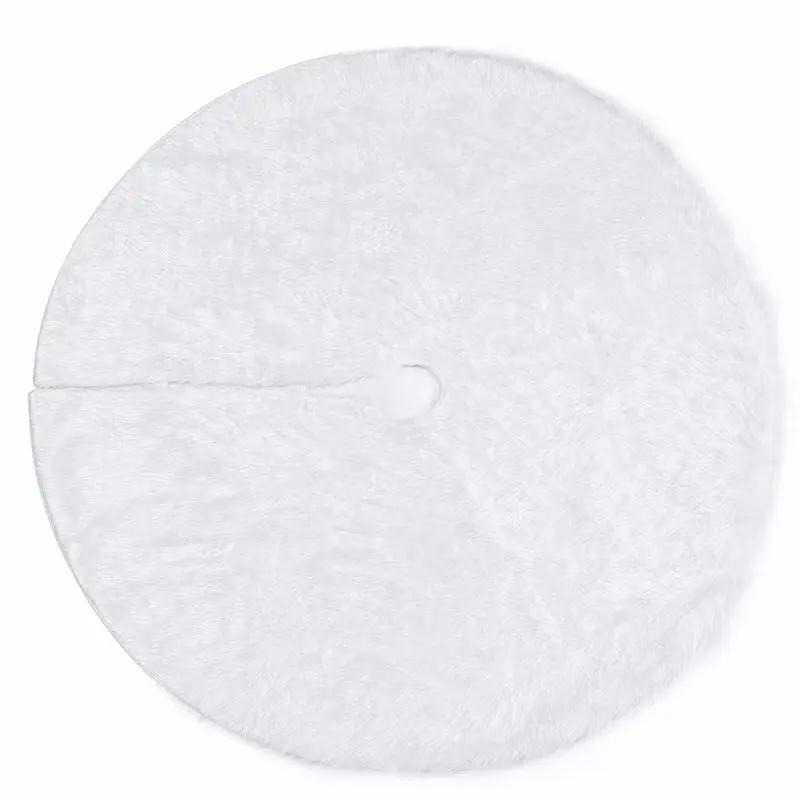 New 150cm White Christmas Tree Skirt Plush Faux Fur Carpet Snowflake Mat Christmas Tree Decoration New Year Home Ornament