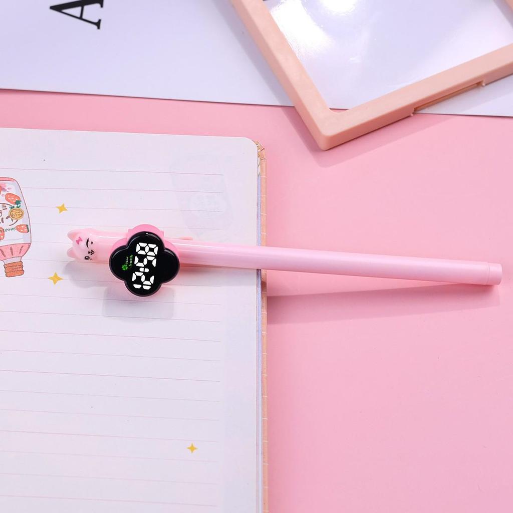 Four-Leaf Clover Stationery: Back-to-School Clock Pen Holder with Watch and Black Ballpoint Pen