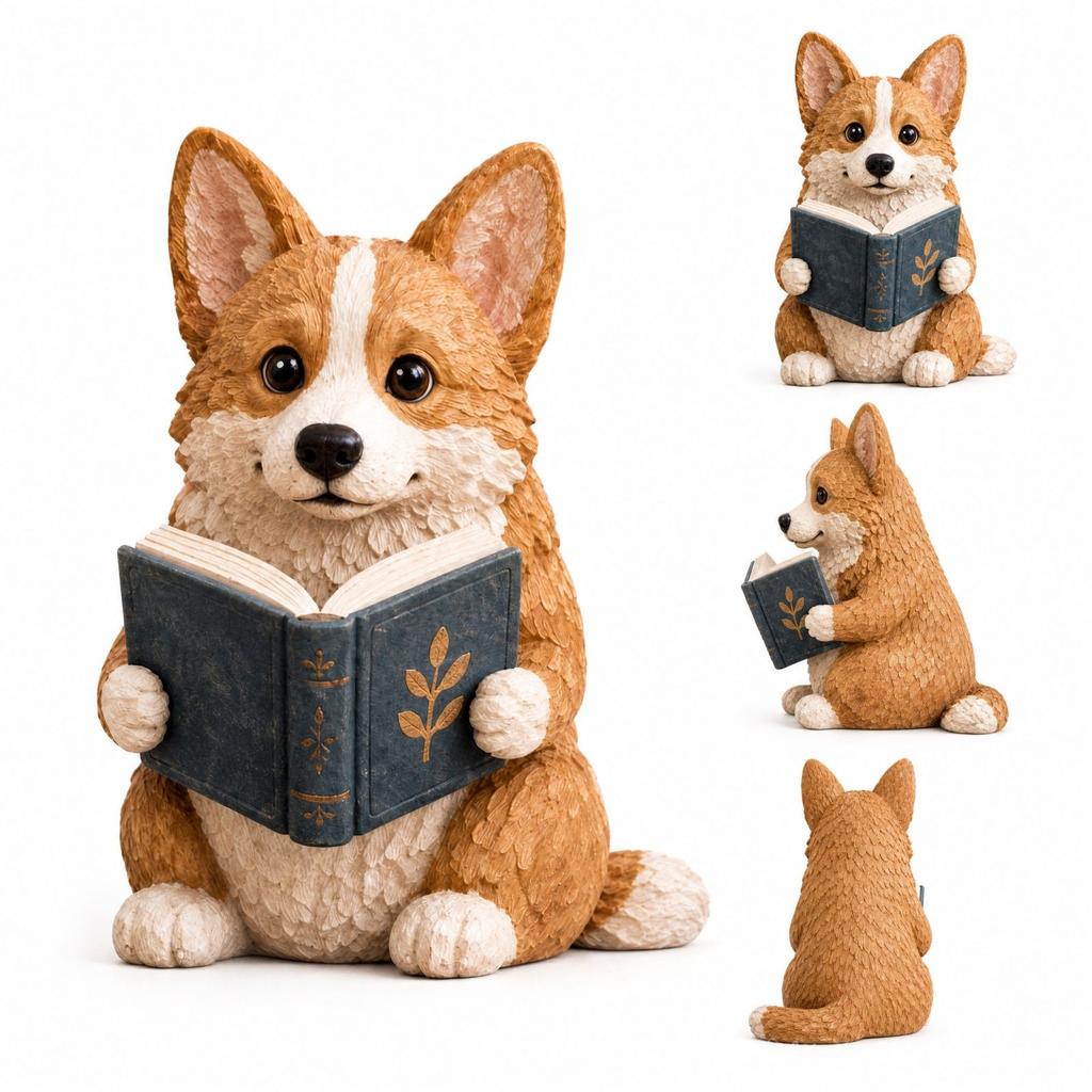 Dog Reading Book Statue Decorative Figurine for Bookshelf Desk Home Decor