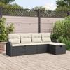 5 Piece Sofa Set with Cushions Black and Cream Poly Rattan