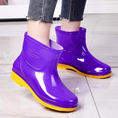 Summer Short Rain Shoes Fashion Purple Clear Water Shoes Canteen Mother Red Cleaning Non-slip Rubber Shoes Short Rain Boots