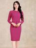 Allegra K Sheath Dress, Bodycon Dress, 3/4 Sleeves, Peplum, Round Neck, Perfect for Commuting, Office, Women's, Hot Pink, Size L