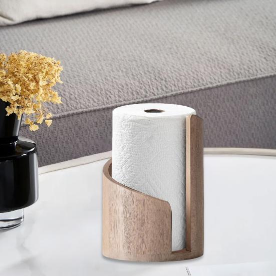 Mountain Paper Towel Holder Countertop Paper Towel Dispenser with Wood Base Metal Holder Spiral Design Rustic Paper Towel Roll Holder for Kitchen And