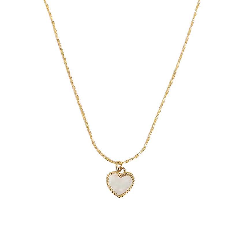 18K Gold-Plated Titanium Steel Heart Necklace with White Mother-of-Pearl - Exquisite, Versatile, No-Fading Clavicle Chain. 18K Gold Plated