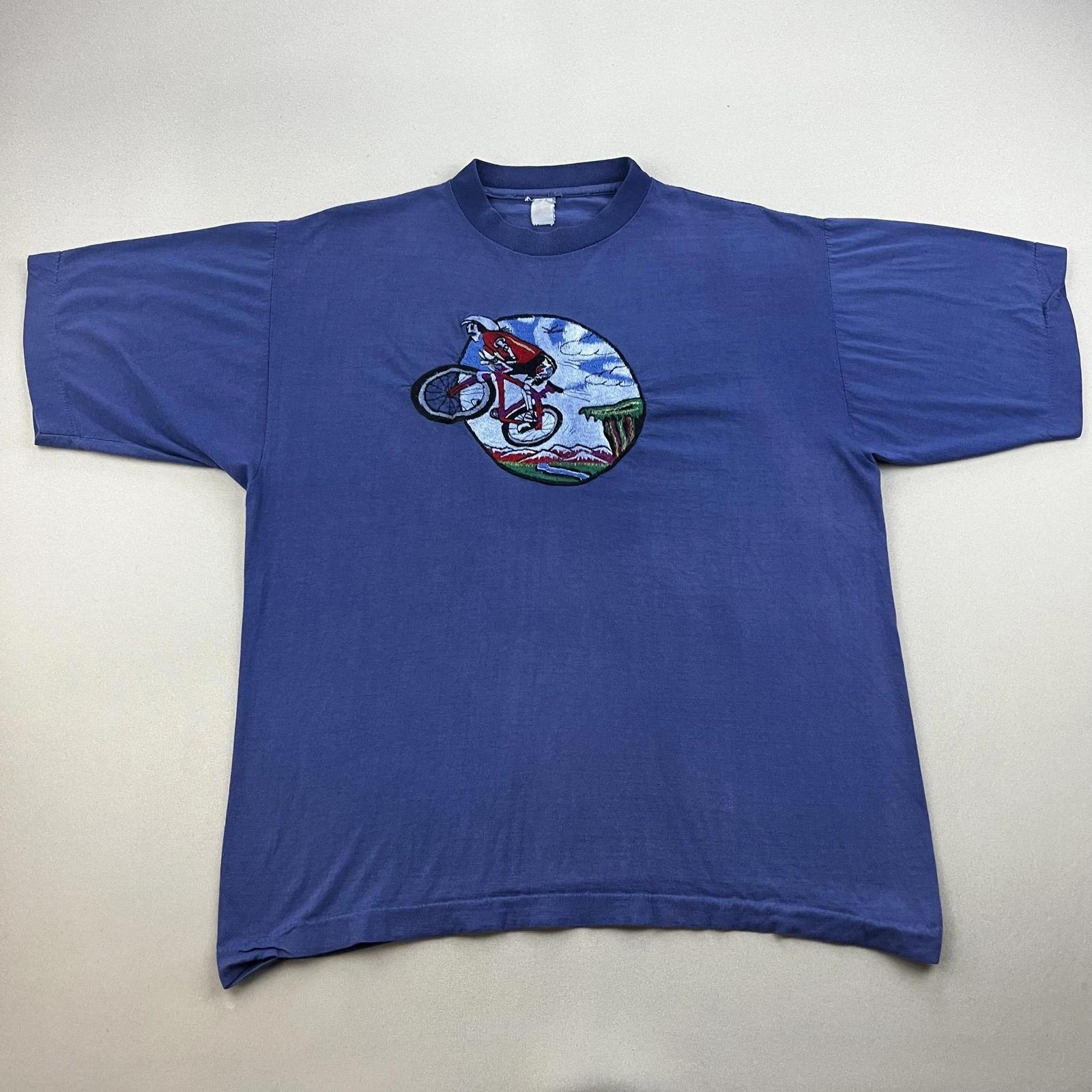 Vintage Grateful Dead T-Shirt Mens Small Blue Mountain Bike Skeleton Rock Band 4XL