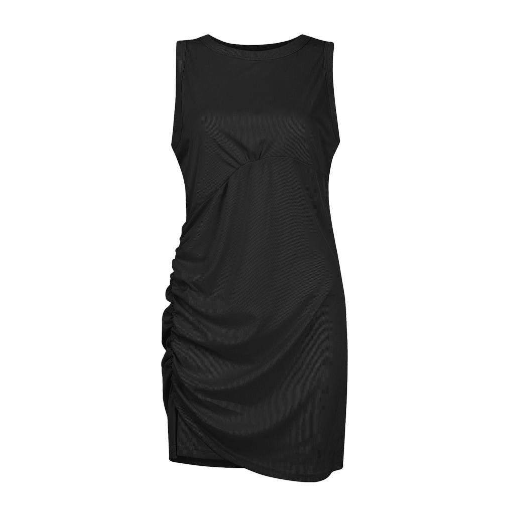 Women's Summer Fashion Vest Dress Solid Colour Pleated Splicing Irregular Dresses