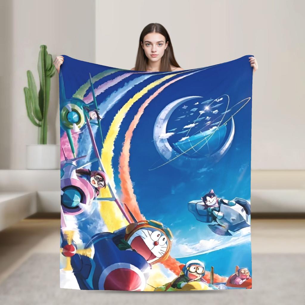 Cartoon D-Doraemon  Warm Soft Blanket  Camping Plush Throw Blanket Novelty Bedroom Flannel Bedspread Sofa Bed Cover
