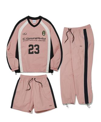 CGP [Set] Synthetic Color Block Sports Crew Neck Setup_Indie Pink