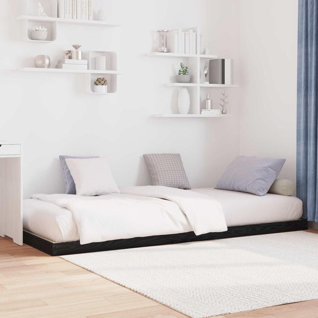 Floor Bed Frame Black Oak Effect 75 x 190 cm Wood Based Material