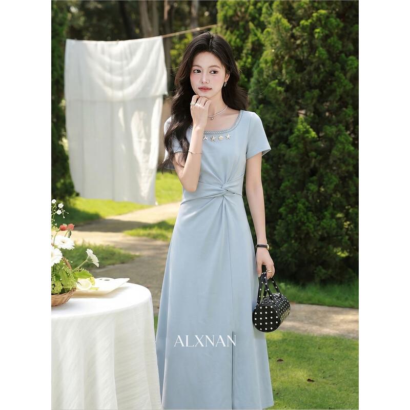 Luxiangnan Designed Blue Summer Dress S