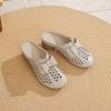 Johnature Women's Slippers Genuine Leather Hollow-out Thick Heel Flower Round Toe Versatile Women's Shoes