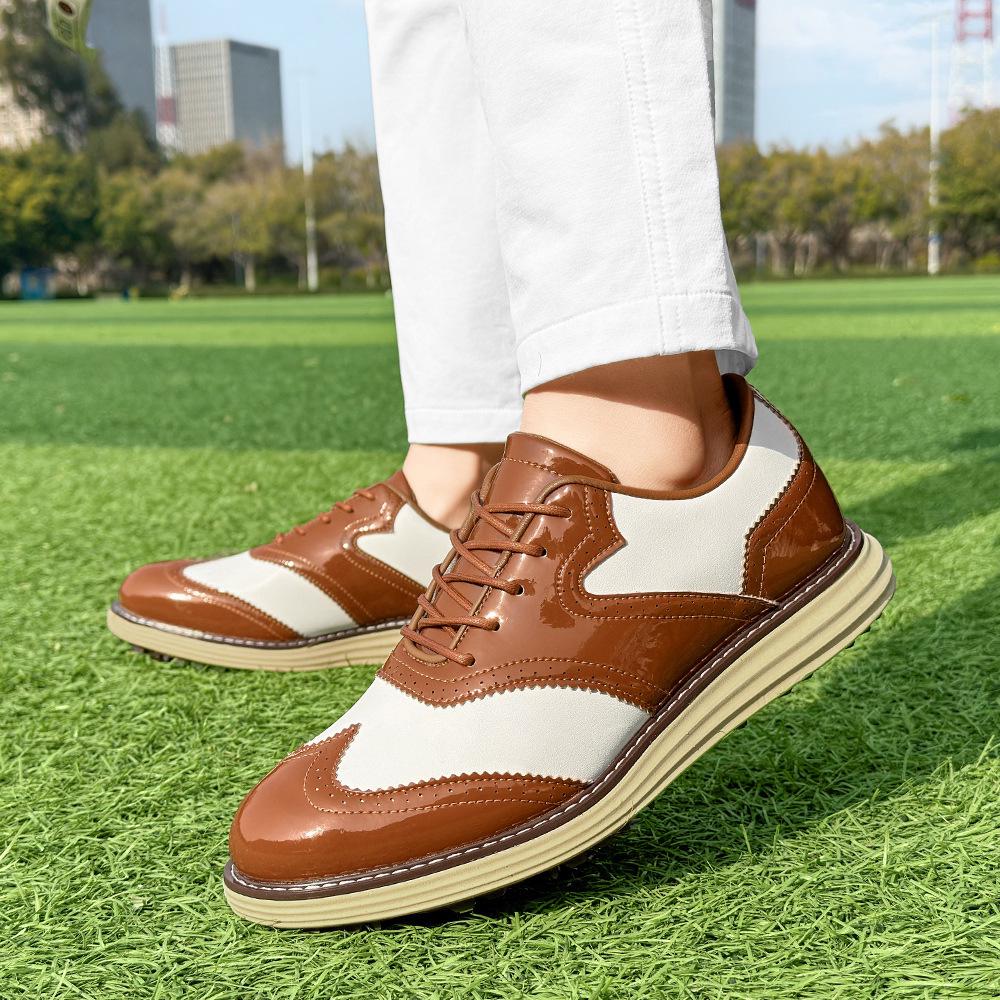 Men's Non-Slip Golf Shoes with Spikes - Outdoor Sports & Casual Embroidered Breathable Footwear