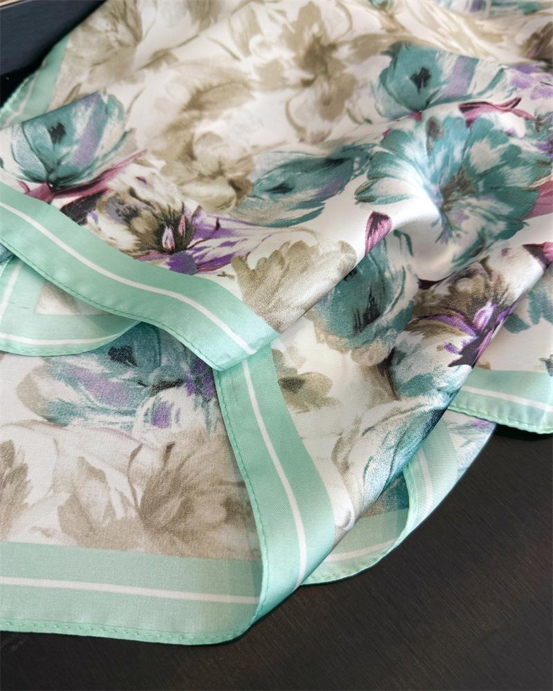 70*70cm Women's Square Scarf Soft Satin Floral Print Wrap Foulard Neckerchief Bandannas Hair Skinny Tie Hijab Shawls