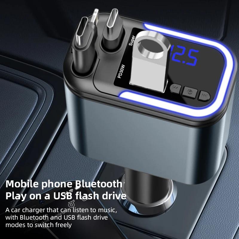 180W Bluetooth 5.3 Kfz-Ladesteckdose Einziebares Kfz-Handyladegerät PD QC 3.0 Schnellladung FM-Transmitter Freisprecheinrichtung Musikplayer