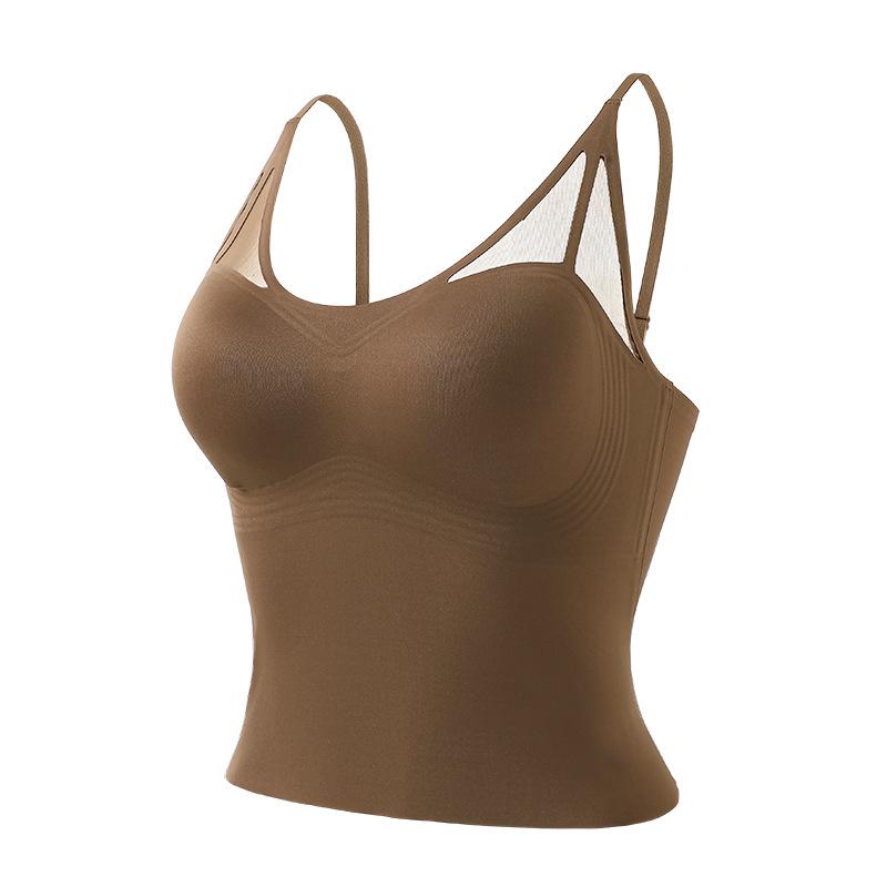 "Seamless Mulberry Silk Camisole with Chest Pads – Large Size, Lifting, and Exposure-Proof, Beautiful Back Design"