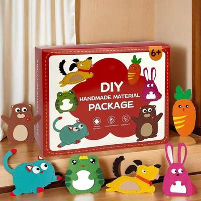 6-teiliges Nähset für Kinder mit Faden, Nadelfüllung, Baumwollperlenkette, Kunststoffaugen, handgefertigtes Plüschtier, DIY-Nähset für Stofftiere