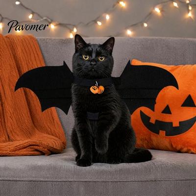 Soft Breathable Pet Clothing Halloween Bat Wings, Cute Cat Costume, Skeleton Wings Holiday Festive Apparel with Bells, for Cats Dogs Cosplay